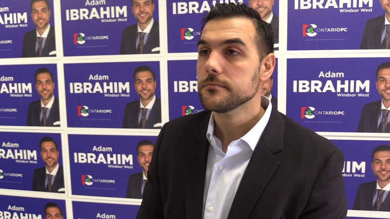 Adam Ibrahim poses in his campaign headquarters. He's the PC candidate for Windsor West in the 2018 provincial election. (Rich Garton / CTV Windsor)