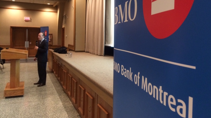 BMO Chief Economist Doug Porter speaks to business professionals and owners in Leamington on Wednesday morning. (Michelle Maluske / CTV Windsor)