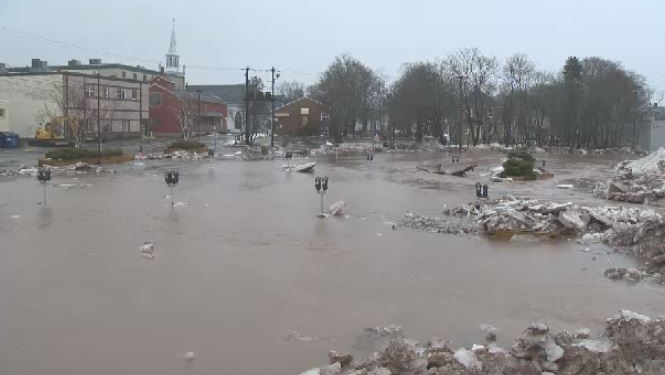 Antigonish Mayor Laurie Boucher says this parking lot flooded Monday after 60 millimetre of rain came down in 24 hours.