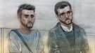 Muhammad Khan (right) and Hashim Khan (left) are seen in this court sketch. (John Mantha)