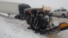 Police say a transport driver is facing a number of charges after running into a snow plow. (Courtesy OPP)