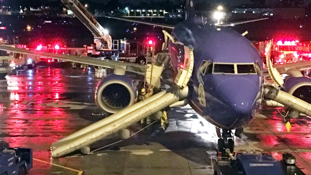 Southwest Airlines jet with emergency slides
