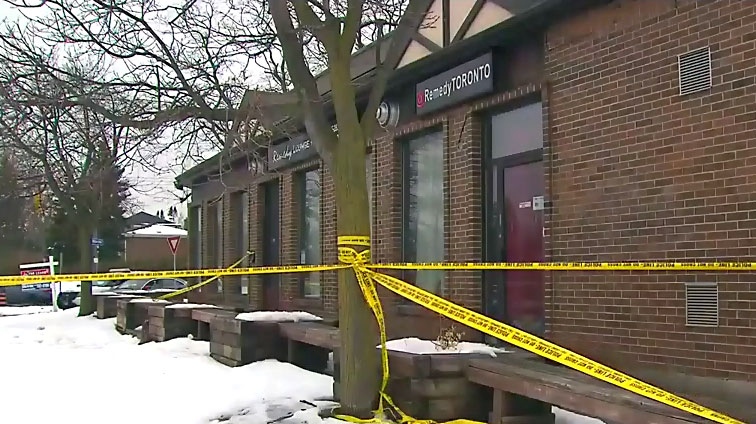 Police tape blocks off the entrance to a Scarborough bar where a man was attacked and brutally beaten on Feb. 15, 2018.