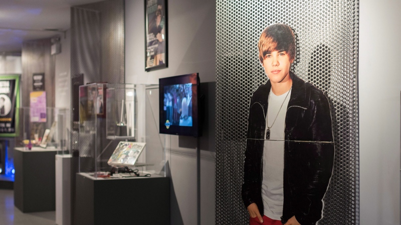 Various memorabilia sits at the Stratford Perth Museum for the Steps to Stardom exhibition about Justin Bieber in Stratford Ont. on Saturday, Feb.17, 2018. THE CANADIAN PRESS/Hannah Yoon