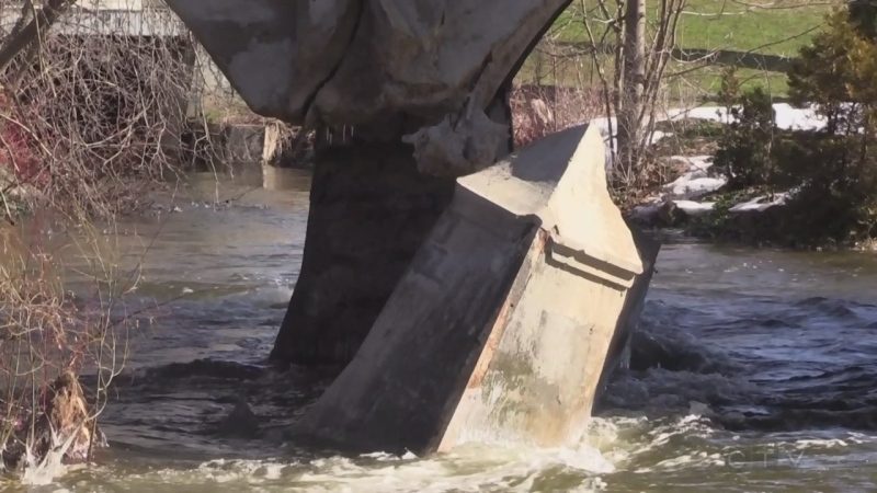 Damage to the main bridge in Chesley, Ont. is seen in Feb. 2018. (Scott Miller / CTV London)
