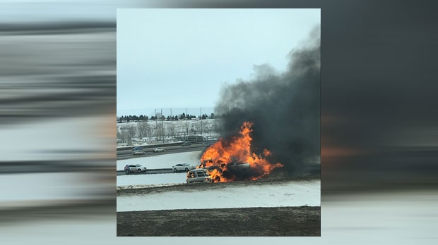 Glenmore Trail - Deerfoot Trail vehicle fire