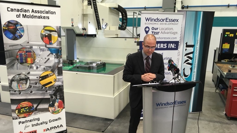 Funding of $100,000 from Ontario’s Rural Economic Development Program announced at Crest Mold Technology in Oldcastle, Ont., on Feb. 27, 2018. (Chris Campbell / CTV Windsor)
