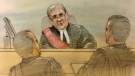 Superior Court Justice John McMahon in a Toronto courtroom for a long-delayed trial involving a multimillion-dollar financial scam. (Sketch by John Mantha)