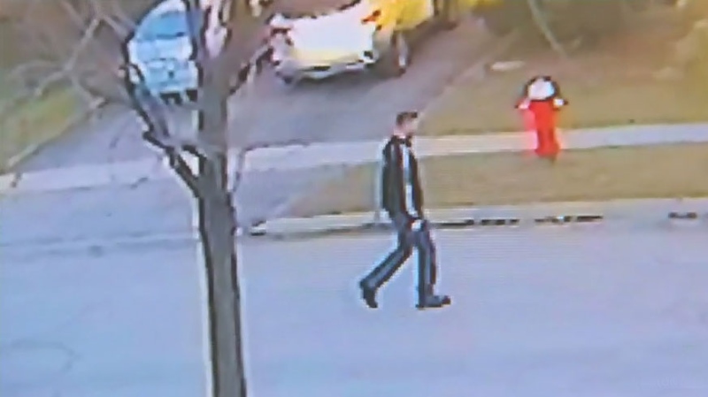 An image taken from surveillance camera footage of a suspect in a sexual assault investigation. 