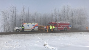 Emergency crews on the scene of a fatal collision on Opal Rd. and TWP 594 on Wednesday, March 7, 2018.