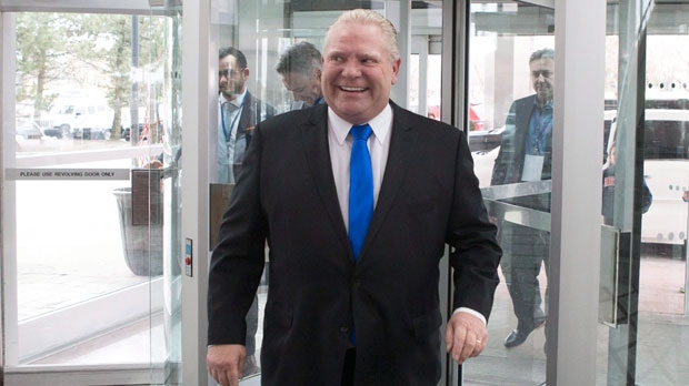 Candidate Doug Ford arrives at the Ontario Progressive Conservative Leadership announcement in Markham, Ont. on Saturday, March 10, 2018. THE CANADIAN PRESS/Chris Young 