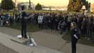Dozens of people wearing ‘Justice for Teddy’ shirts gathered at the BC Legislature on Sunday for the candlelight vigil. Mar. 18, 2018 (CTV Vancouver Island)