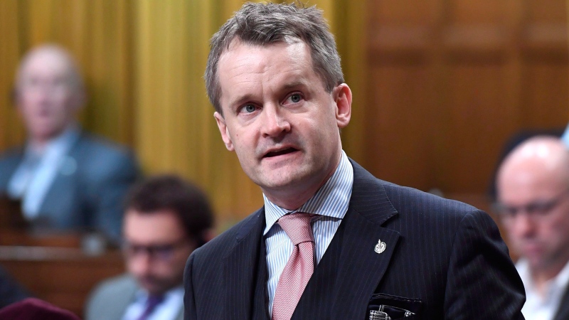 Minister of Veterans Affairs and Associate Minister of National Defence Seamus O'Regan rises during Question Period in the House of Commons on Parliament Hill in Ottawa on Monday, Feb. 26, 2018. THE CANADIAN PRESS/Justin Tang