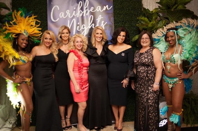 The ESHF Gala Committee poses with Caribbean Dancers at the event on January 20th 2018 (L to R: Susan Liovas, Jill Taouil, Alycia Bento, Shelly Gabriele, Tania Iacobelli, Lily DiCiocco. Missing: Betty Sleiman).