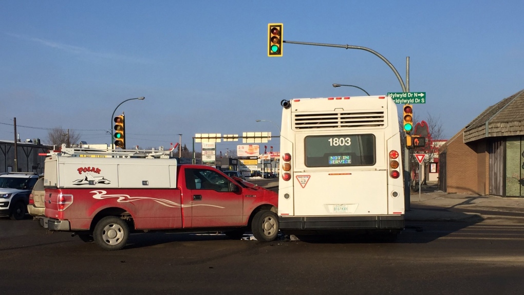 Truck and Saskatoon Transit bus crash