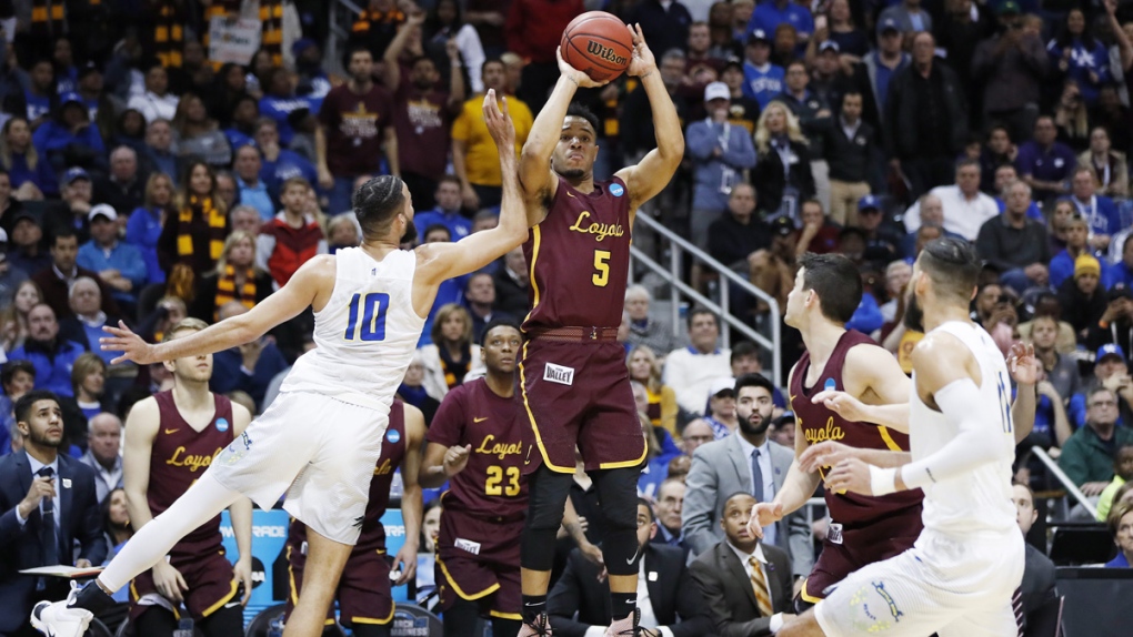 Loyola-Chicago guard Marques Townes three-pointer