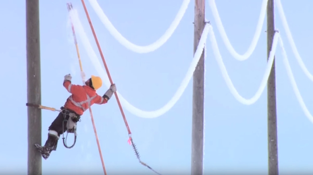 Manitoba Hydro melting ice on power lines