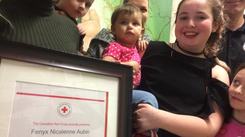 Fenyx Leblanc-Aubin earns Red Cross Rescuer Award in Tecumseh, Ont., on Tuesday, March 27, 2018. (Michelle Maluske / CTV Windsor)