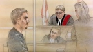 Sketch of suspect Richard Nolin in court. 