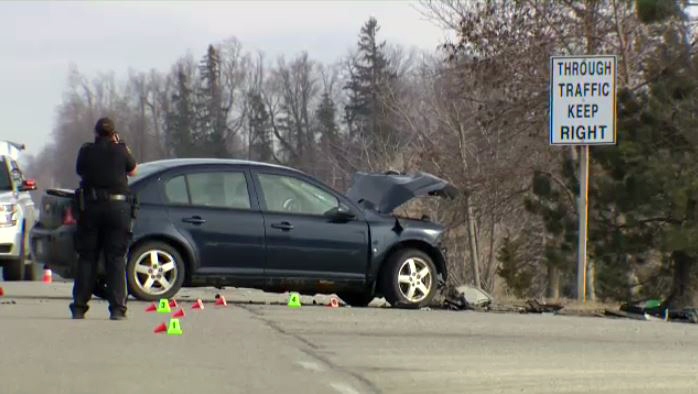 Police investigate a fatal collision between a motorcycle and a car on Wellington Road 7 near Elora.