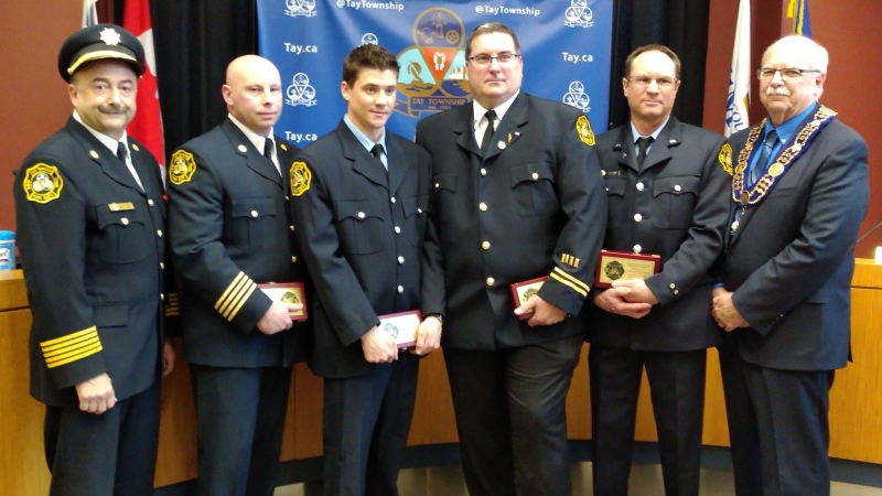 Tay Township firefighters were awarded the Medal of Valour for helping rescued the Stanley family from their burning home near Waubaushene, Ont. (Tay Township/ Twitter)