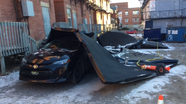 Strong winds Wednesday night ripped the roof off a Sandy Hill building. 