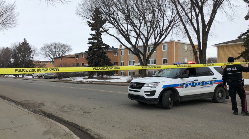 Police closed off a portion of Parliament Avenue in Regina on April 13 after a cab was stolen and the cabbie was stabbed. (ALEX BROWN/CTV REGINA)