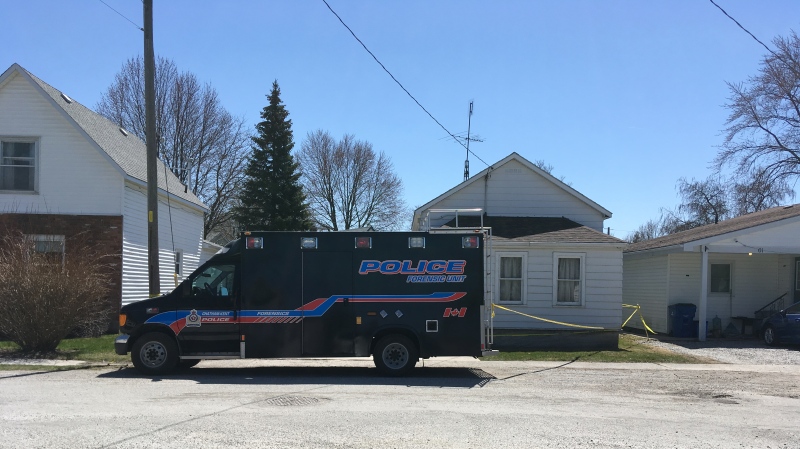 Chatham-Kent police are at the scene of a homicide investigation in Wallaceburg, Ont., on Friday, April 20, 2018. (Stefanie Masotti / CTV Windsor)