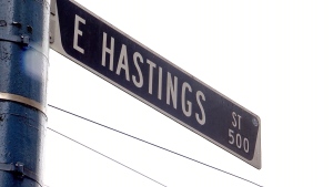 East Hastings Street signage is seen in this file photo from April 2018.