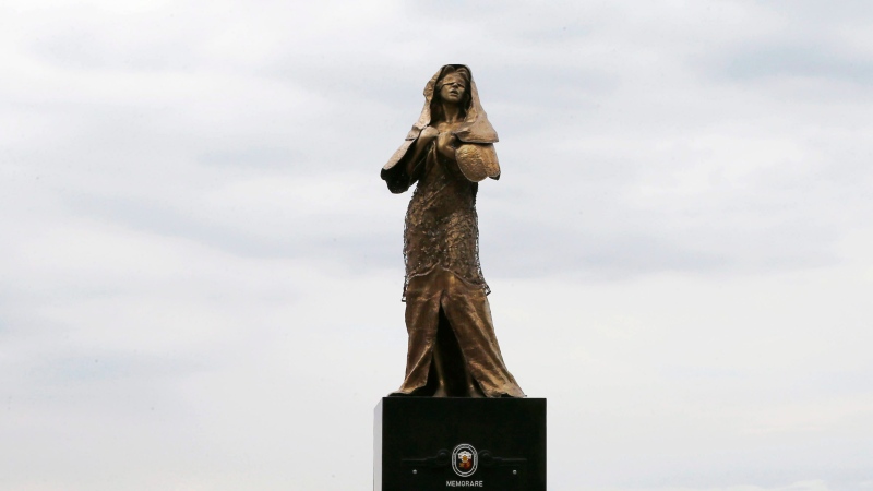 This file photo shows a statue of a "Comfort Woman" honouring Filipino sex slaves during the Second World War, which was erected along a scenic Baywalk in Manila, Philippines Thursday, Jan. 11, 2018. (AP Photo/Bullit Marquez)