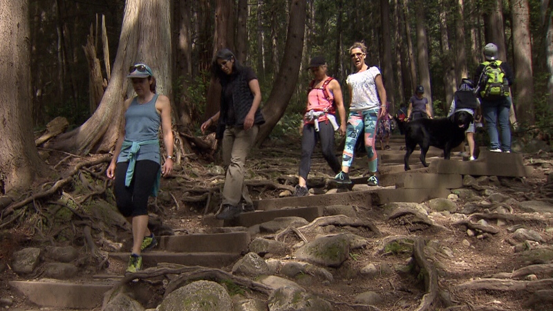 Hikers are seen on the Quarry Rock trail on Thursday, May 3, 2018