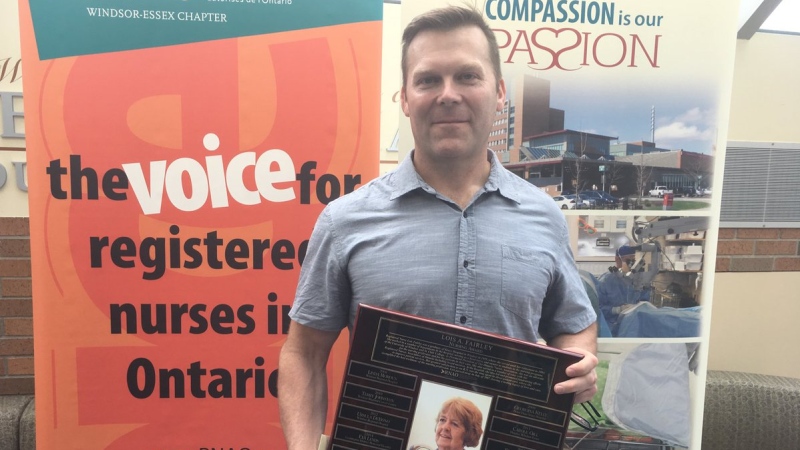 Doug Mercer is presented with the Lois Fairley Nurse of the Year award during a ceremony on Friday May 4, 2018. ( Bob Bellacicco / CTV Windsor )