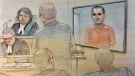 Toronto van attack suspect Alek Minassian appears in this court sketch, Thursday, May 10, 2018. 