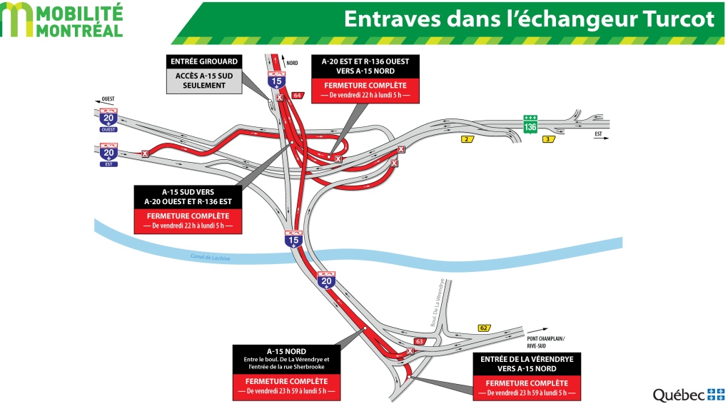 Highway closures Montreal