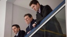 Dave Nonis, centre, then senior vice-president and GM of the Toronto Maple Leafs, watches the team practice with Brandon Pridham, left, assistant to the GM, and Kyle Dubas, assistant GM. Kyle Dubas has been promoted to general manager of the Toronto Maple Leafs. The 32-year-old succeeds Lou Lamoriello, who was shifted to the role of senior adviser last month. THE CANADIAN PRESS/Darren Calabrese