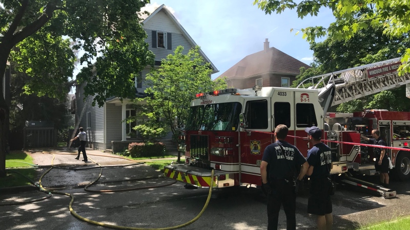 Windsor firefighter battle a blaze on Kildare Road in Windsor, Ont., on Wednesday, May 23, 2018. (Alana Hadadean / CTV Windsor)
