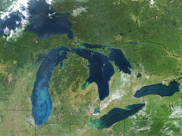 The Great Lakes dominate this true-colour satellite image made available by NASA.