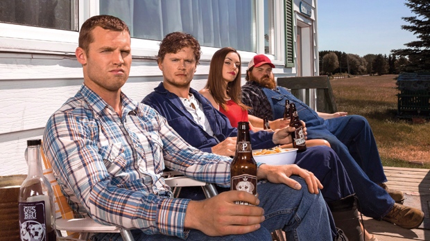 Jared Keeso, left to right, Nathan Dales, Michelle Mylett and K. Trevor Wilson of "Letterkenny" pose in this undated handout photo. Canada's hoser heroes on "Letterkenny" are headed stateside under a new streaming agreement with Hulu. THE CANADIAN PRESS/HO - BellMedia