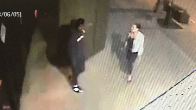 Security video of the suspect and victim on Ouellette Avenue in Windsor, Ont., on Tuesday, June 5, 2018. (Obtained by CTV Windsor)