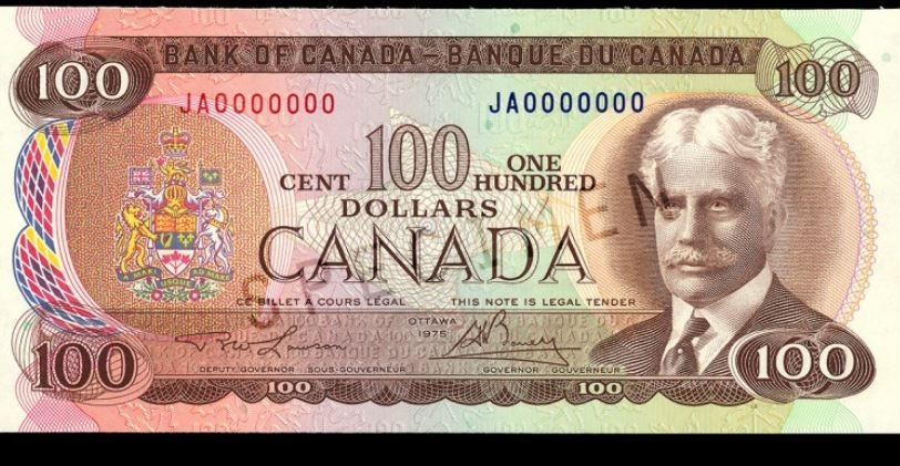 Image of $100 bill from Scenes of Canada series.