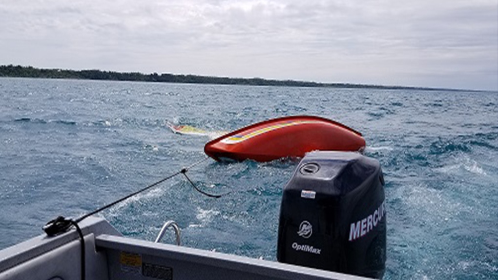 Capsized sailboat on Lake Huron 