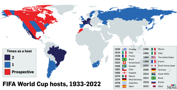 Map of past World Cup host countries