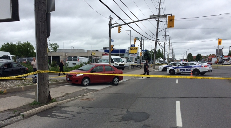Ottawa Police are investigating after three pedestrians were struck by a vehicle in the are of St. Laurent and McArthur June 14, 2018. (Peter Szperling)