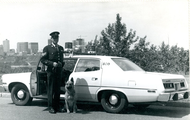 Sgt. Vallevand with partner Monty seen in this picture taken in the late 1970s. (Supplied)