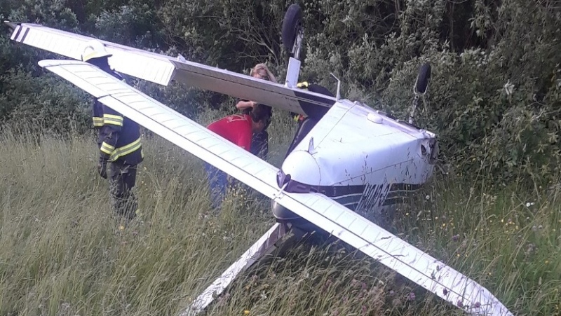 Ontario Provincial Police say a plane slid off the runway at Tobermory Airport on July 1, 2018.