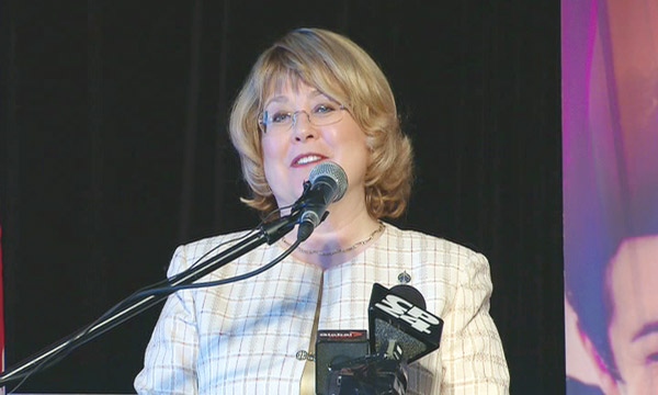 Minister of State Diane Ablonzcy speaks at a news conference at the Gladstone Hotel, Monday, June 15, 2009.