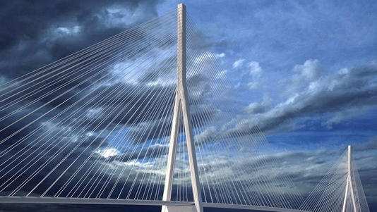 A conceptual drawing of a cable-stayed bridge, which will be the design of the new Gordie Howe International Bridge between Windsor and Detroit. (Windsor Detroit Bridge Authority)