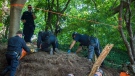 Members of the Toronto Police Service excavate the back of property along Mallory Cres. in Toronto after confirming they have found human remains during an investigation in relation to alleged serial killer Bruce McArthur on Thursday, July 5, 2018. THE CANADIAN PRESS/Tijana Martin