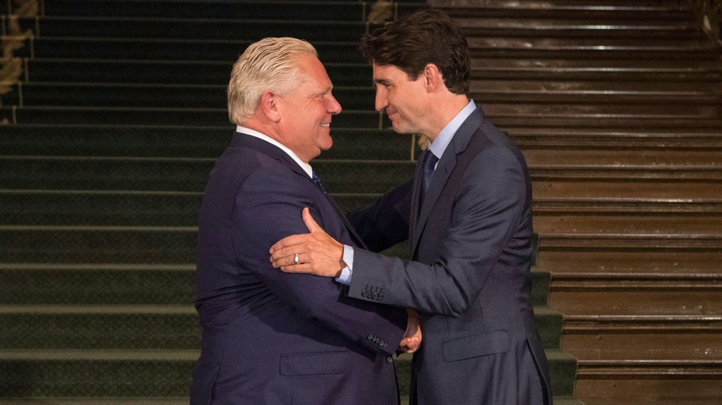 Doug Ford greets Prime Minister Justin Trudeau 