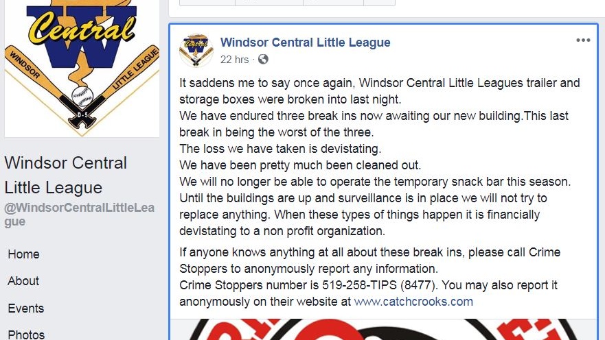 Central Little League Facebook post